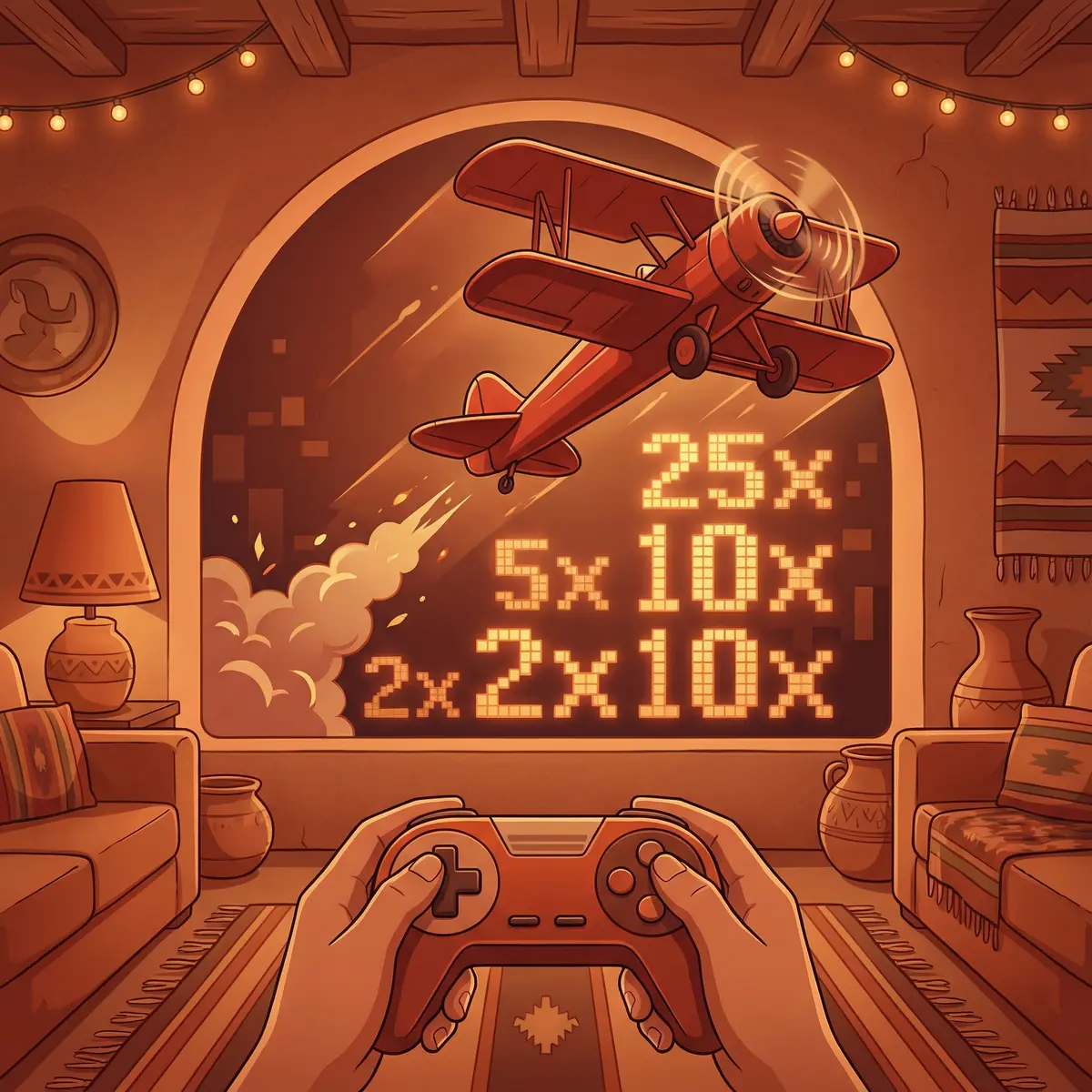 Juego Aviator con avión despegando y multiplicadores