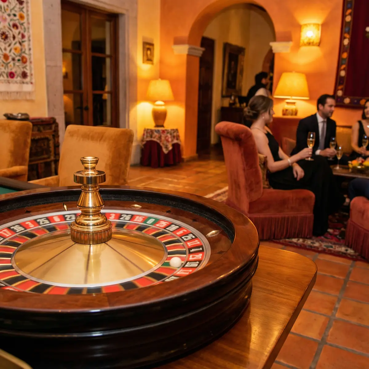 Ruleta dorada girando en casino elegante